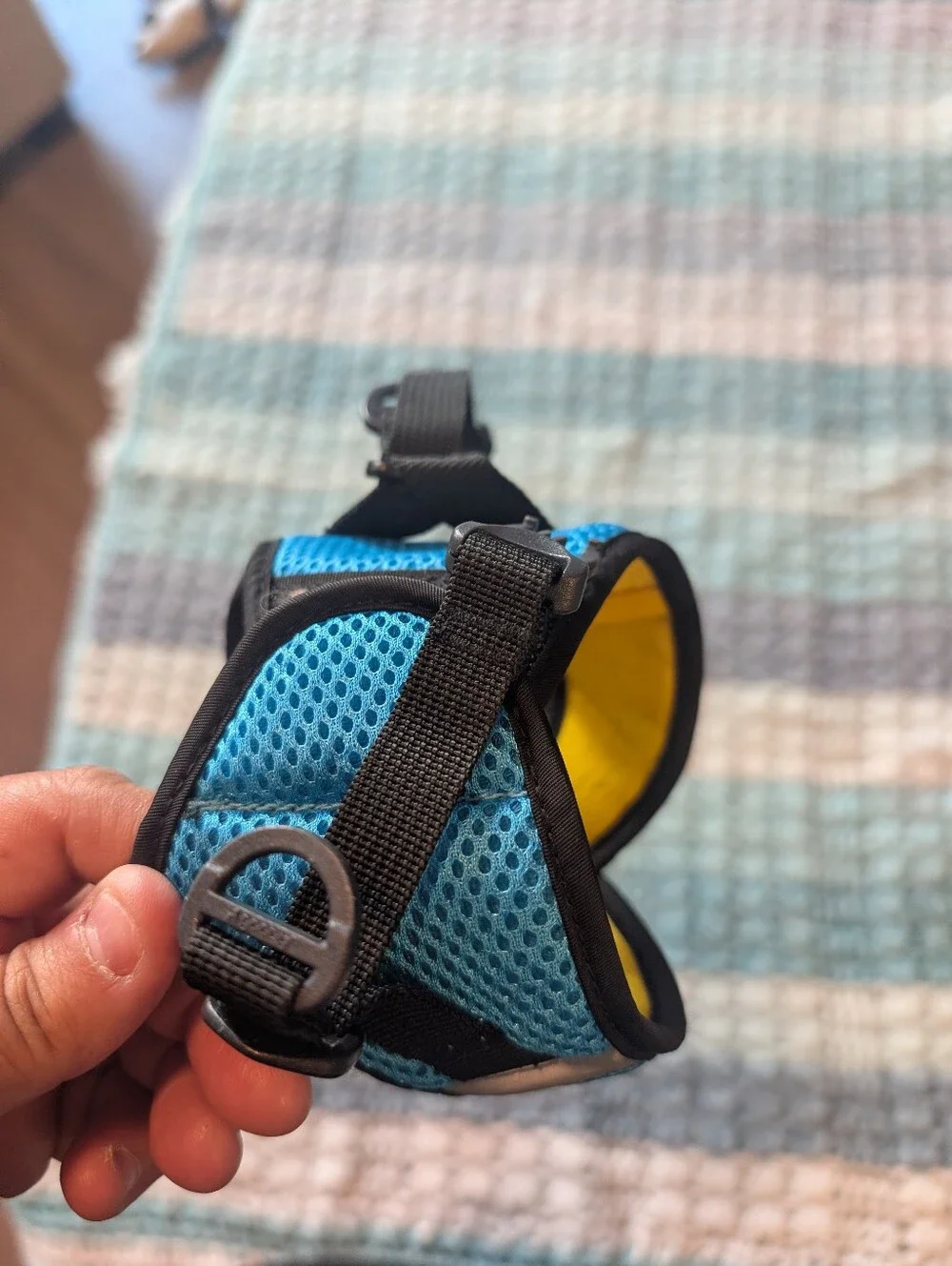 Gooby XS Blue Mesh Dog Harness with Yellow Lining